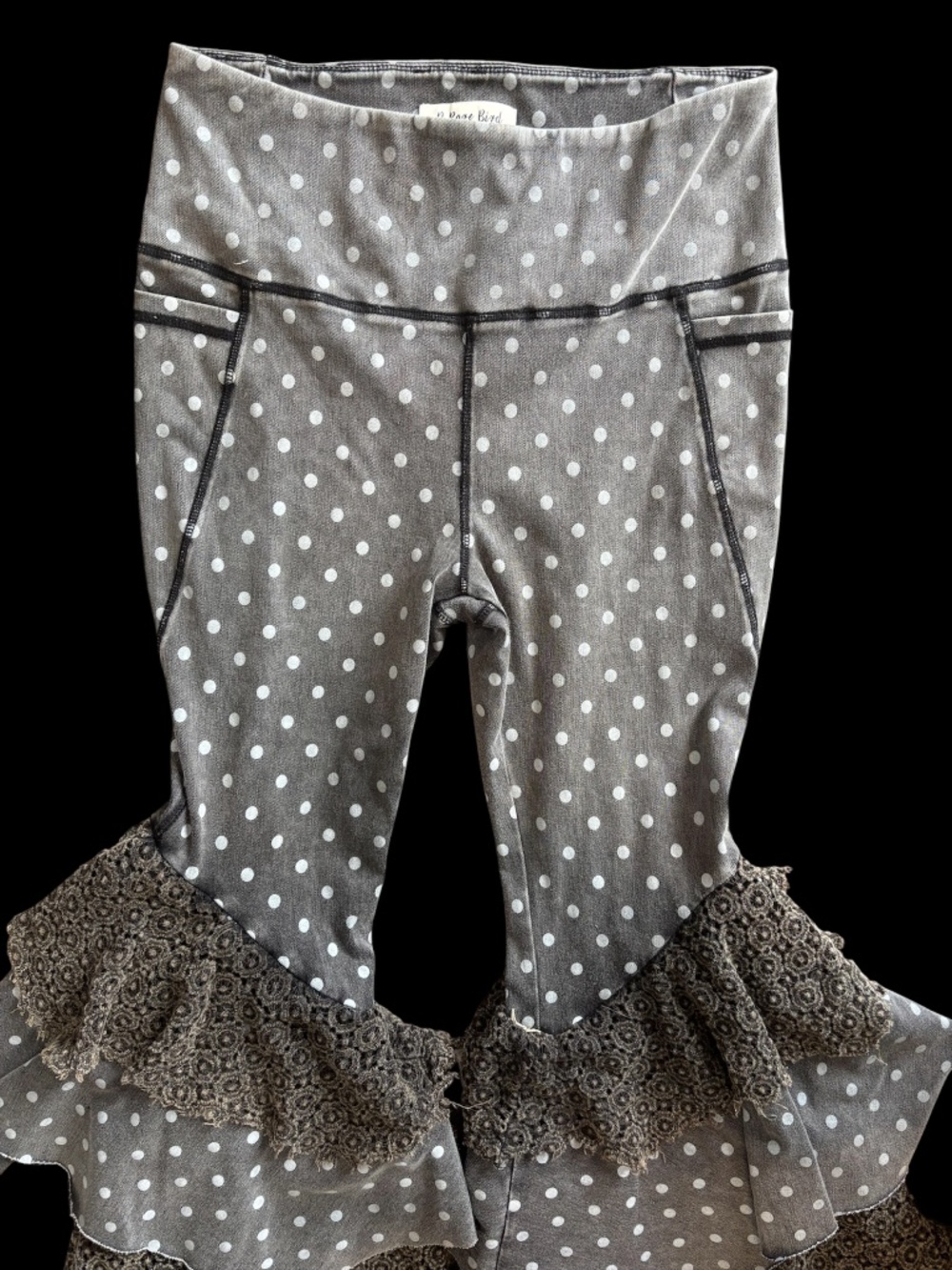 0144 A Rare Bird Faded Black Polka Dot Lace Layered Pants - Picture 3 of 4